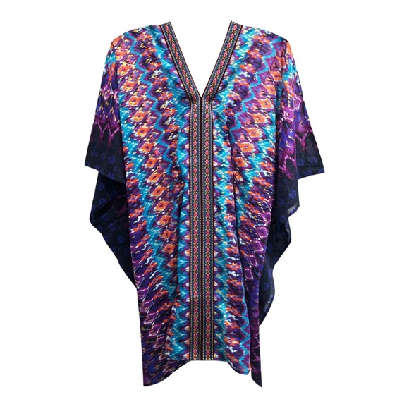 Miraclesuit Bella Alba Cotton Caftan Cover-Up in Midnight Blue (M) - Picture 5 of 14